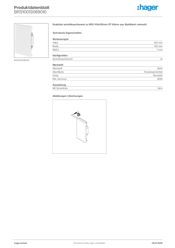 Bild Hager Produktdatenblatt BRS10013069010 | Hager Deutschland