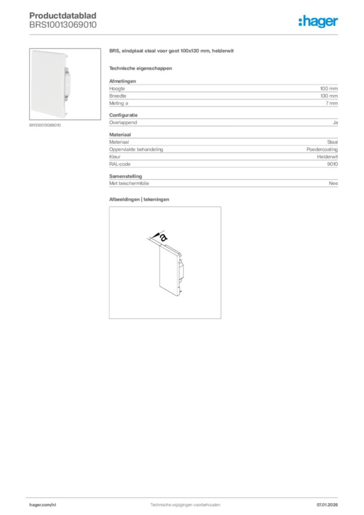 Afbeelding Hager Productdatablad BRS10013069010 | Hager Nederland