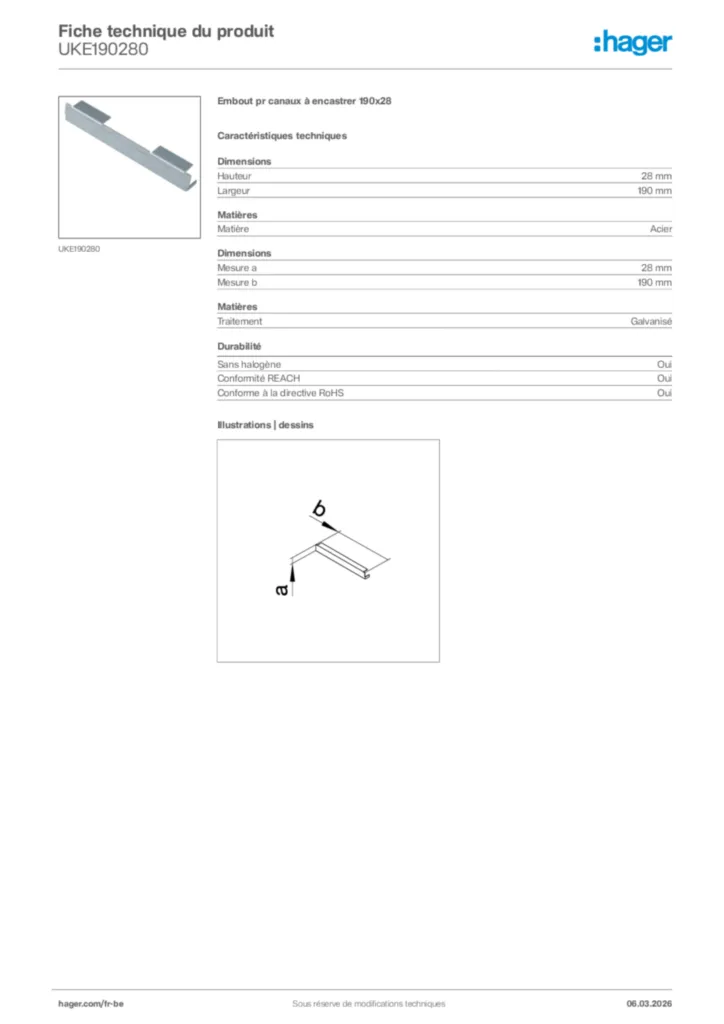 Image Hager Fiche technique du produit UKE190280 | Hager Belgique