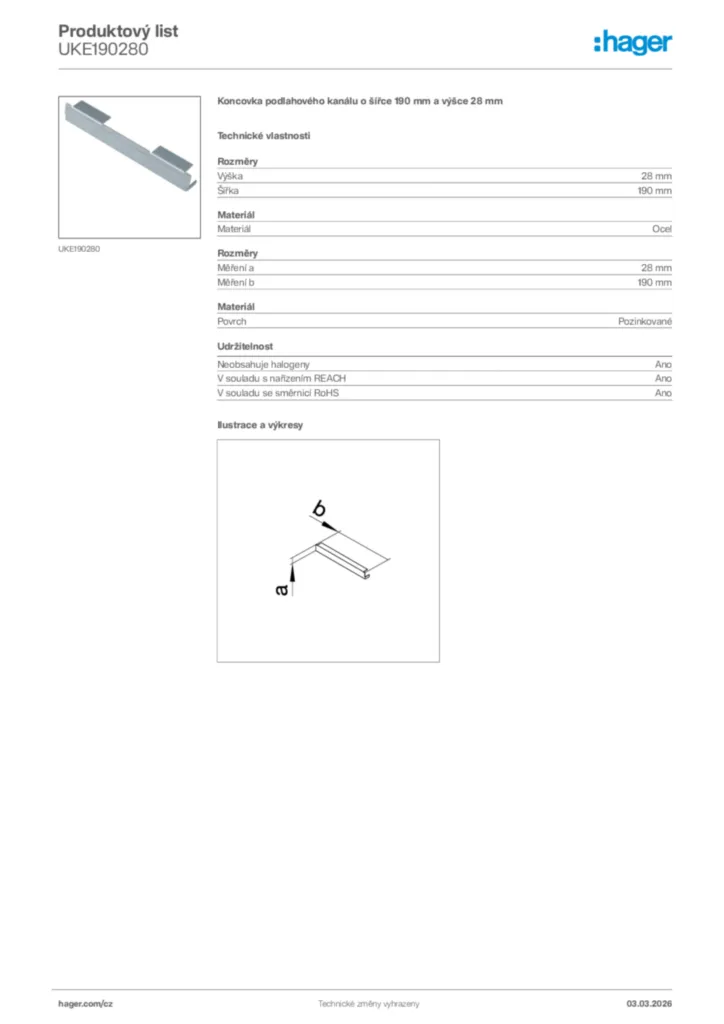 Obrázek Hager Product data sheet UKE190280 | Hager