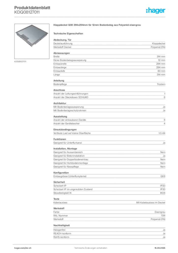 Bild Hager Produktdatenblatt KDQ08127011 | Hager Schweiz