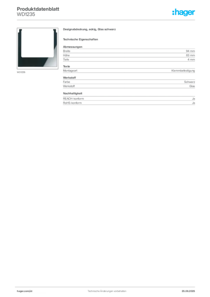 Bild Hager Produktdatenblatt WD1235 | Hager Deutschland