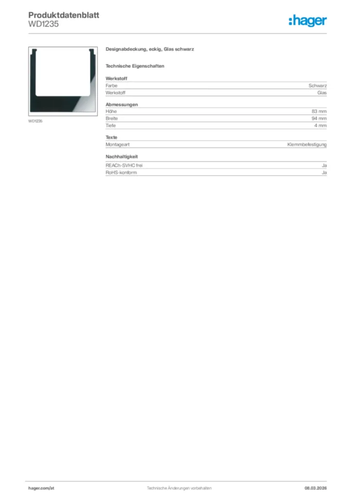 Bild Hager Produktdatenblatt WD1235 | Hager Deutschland