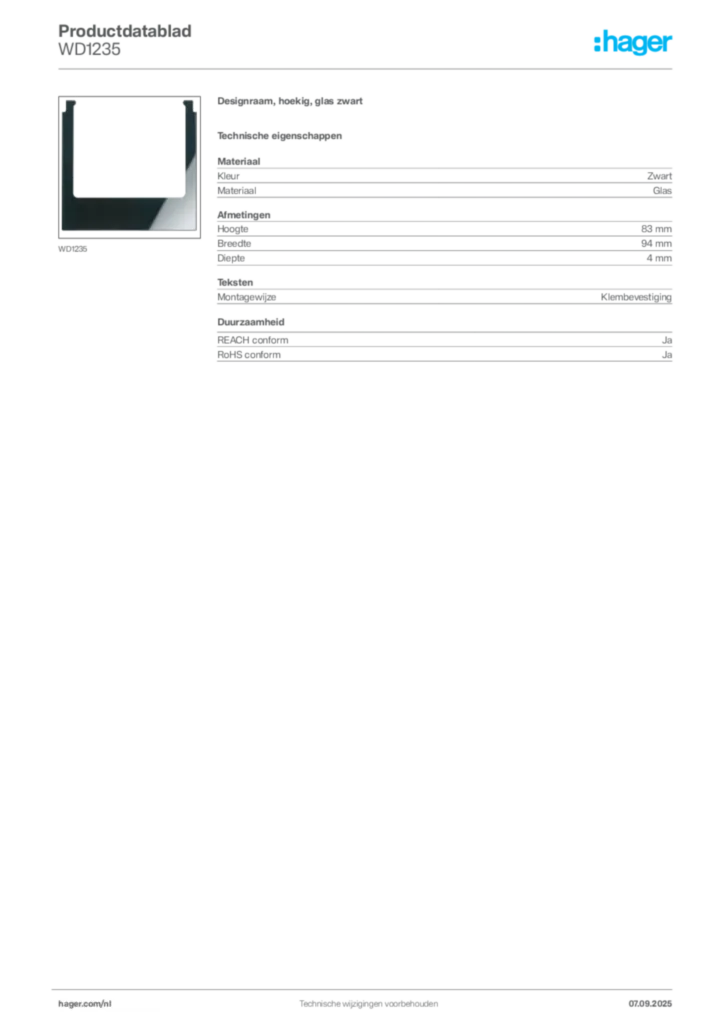 Afbeelding Hager Productdatablad WD1235 | Hager Nederland