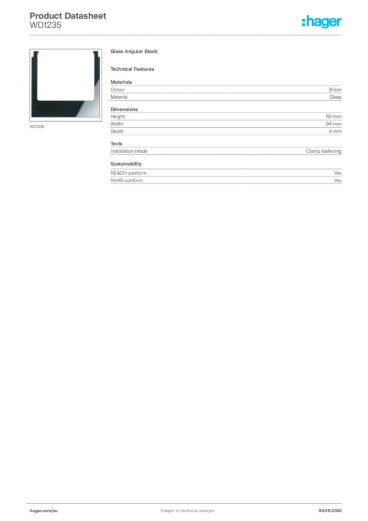 Image Hager Product data sheet WD1235  | Hager Australia