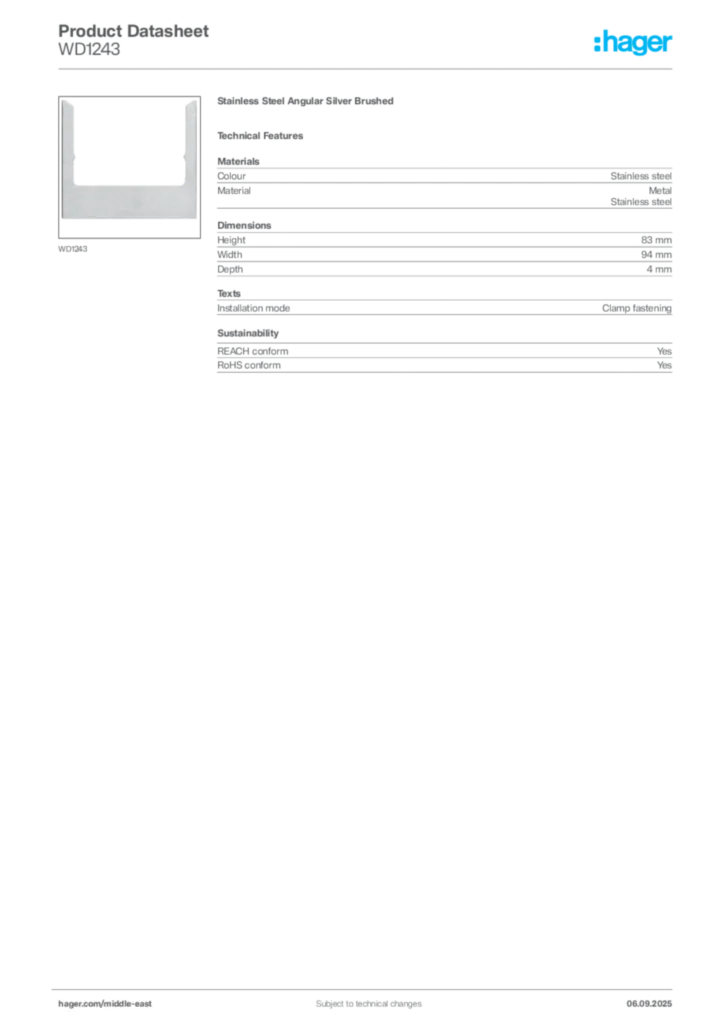 Image Hager Product data sheet WD1243  | Hager
