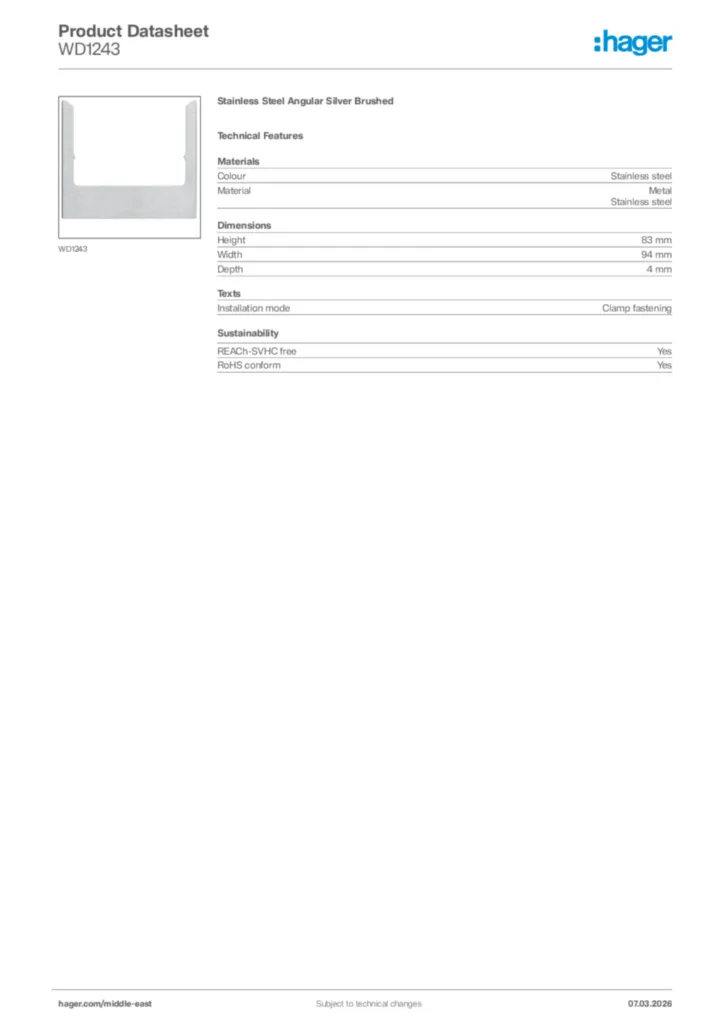 Image Hager Product data sheet WD1243  | Hager