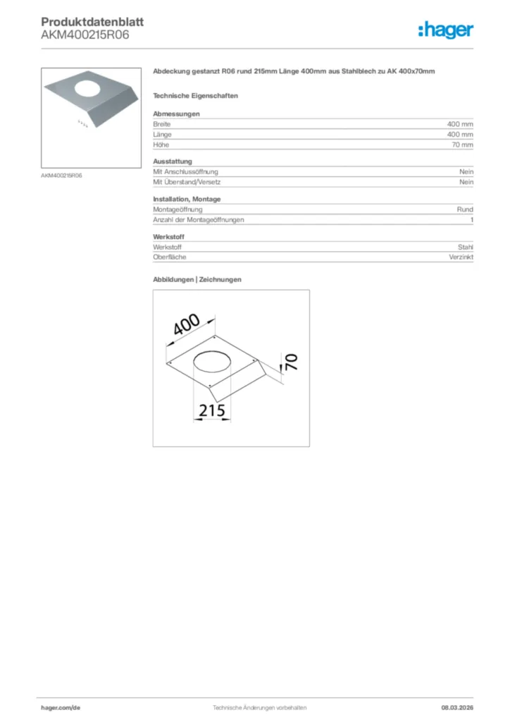 Bild Hager Produktdatenblatt AKM400215R06 | Hager Deutschland