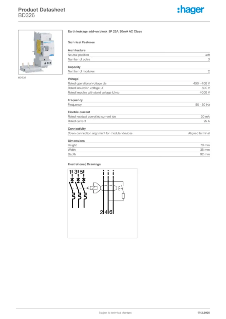 Image Hager Product data sheet BD326  | Hager Africa