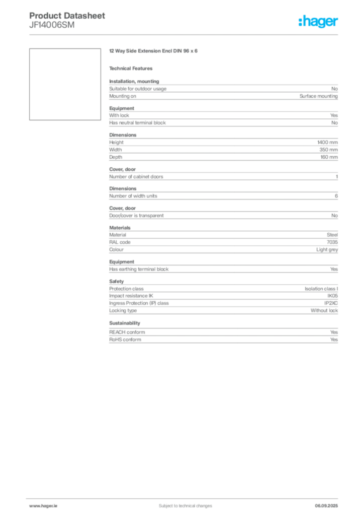Image Hager Product data sheet JF14006SM  | Hager