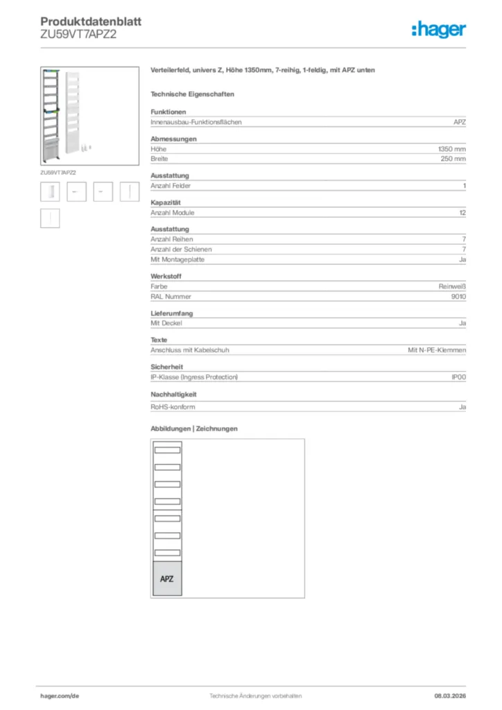 Bild Hager Produktdatenblatt ZU59VT7APZ2 | Hager Deutschland