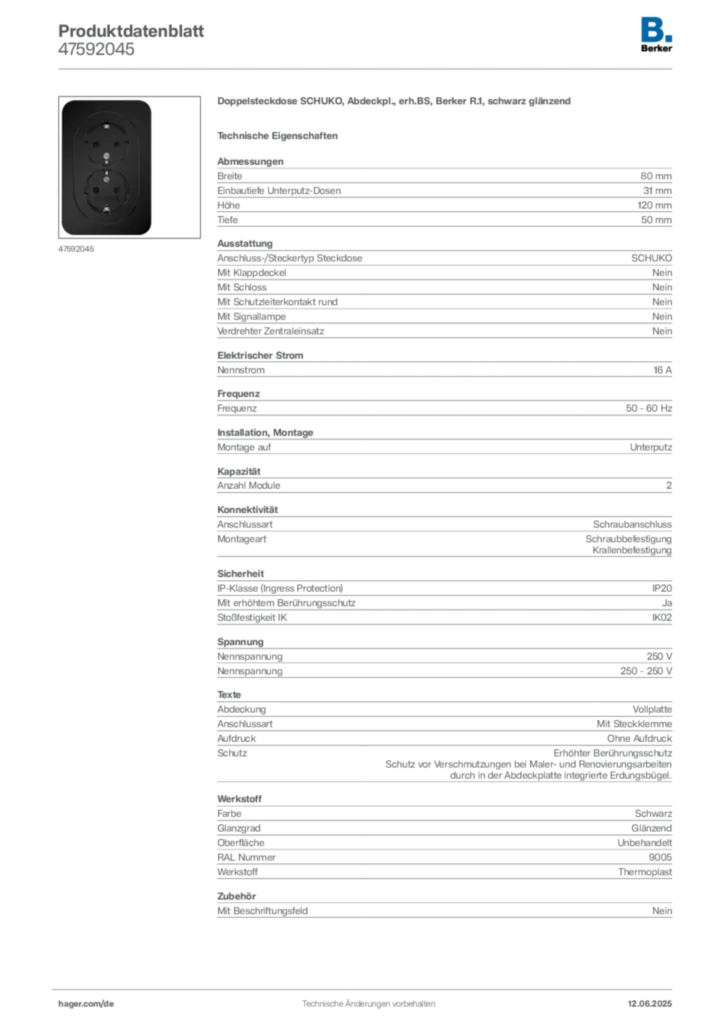 Berker Produktdatenblatt 47592045