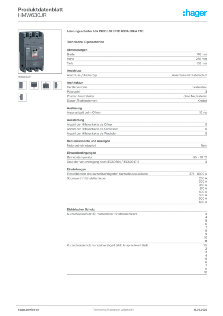 Bild Hager Produktdatenblatt HMW630JR | Hager Schweiz