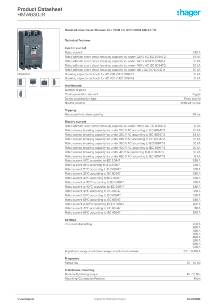 Image Hager Product data sheet HMW630JR  | Hager