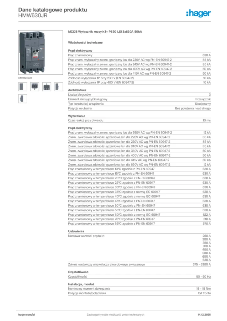 Zdjęcie Hager Karta katalogowa HMW630JR | Hager Polska