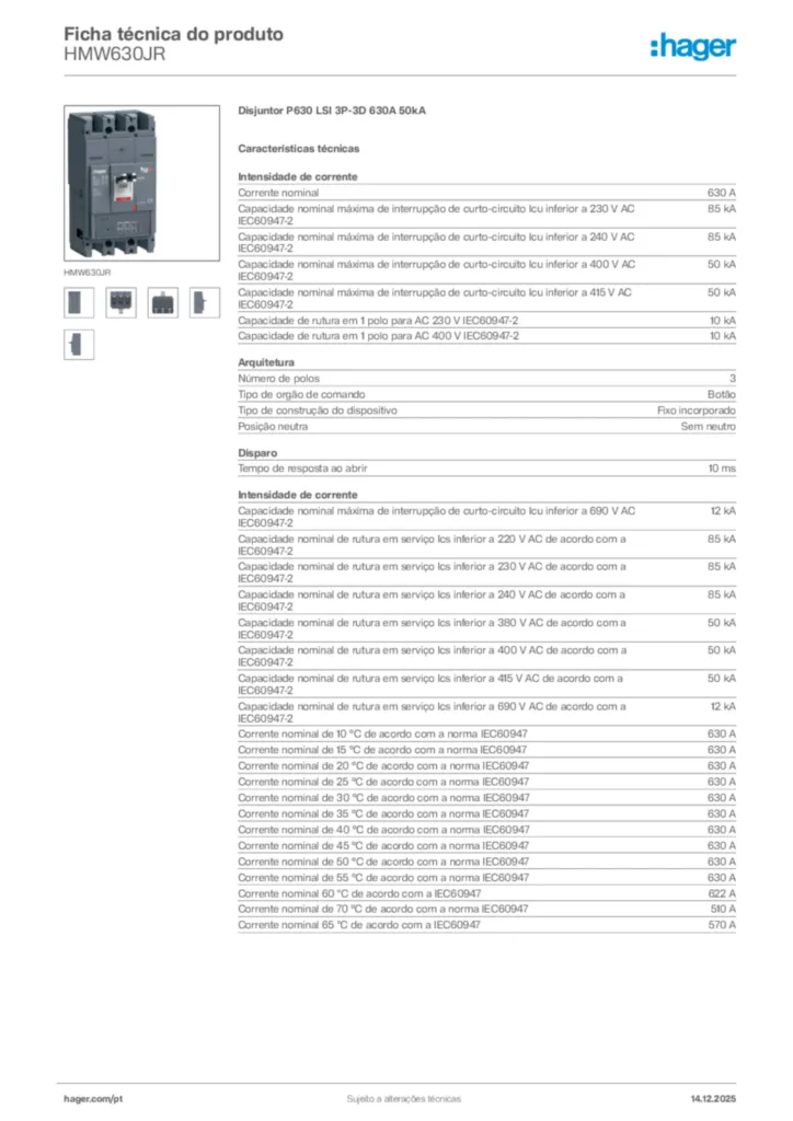Imagem Hager Ficha técnica do produto HMW630JR | Hager Portugal