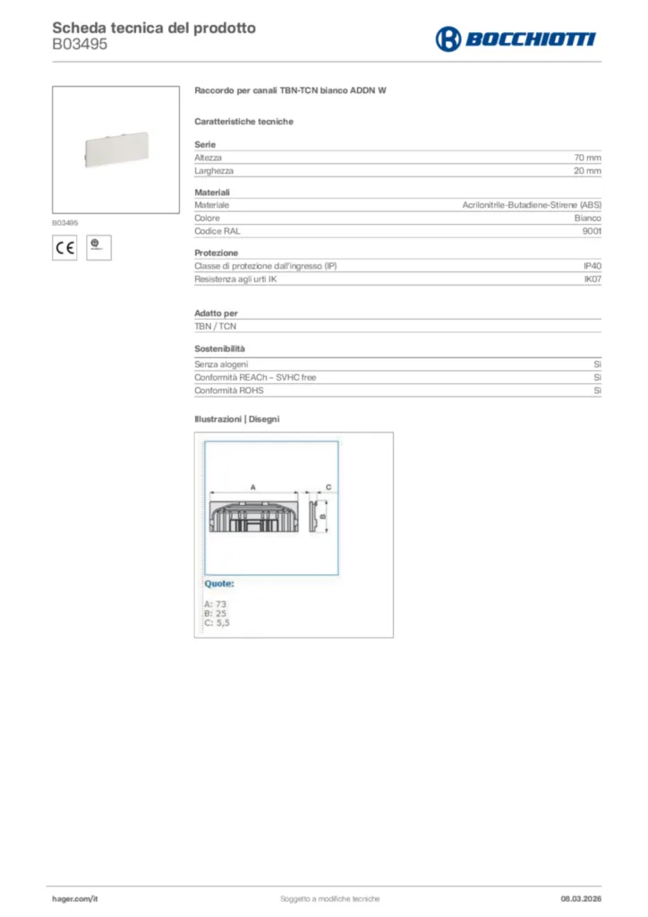 Immagine Bocchiotti Scheda tecnica del prodotto B03495 | Hager Italia