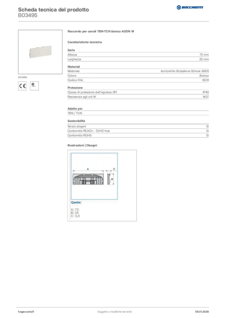 Immagine Bocchiotti Scheda tecnica del prodotto B03495 | Hager Italia