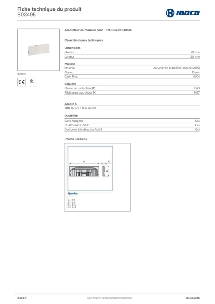 Image Iboco Fiche technique du produit B03495 | Hager France