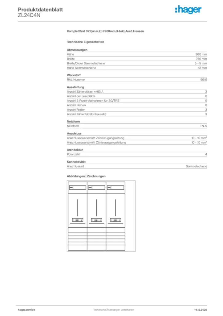 Bild Hager Produktdatenblatt ZL24C4N | Hager Deutschland