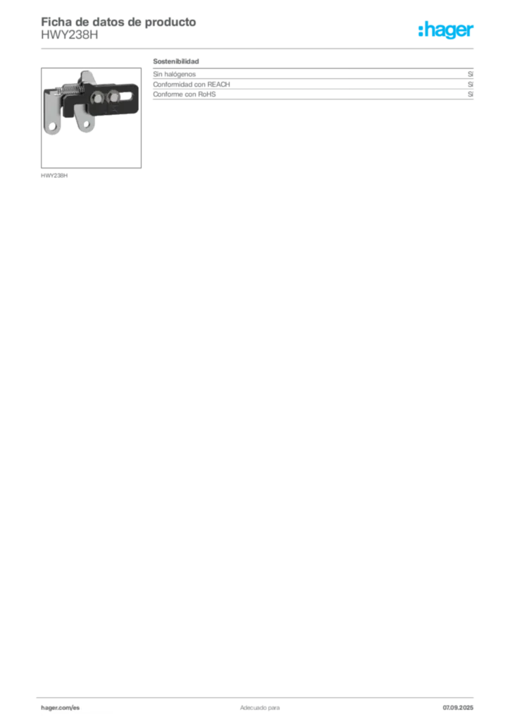 Imagen Hager Ficha de datos de producto HWY238H | Hager España