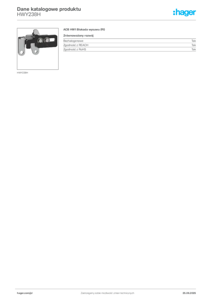 Zdjęcie Hager Karta katalogowa HWY238H | Hager Polska