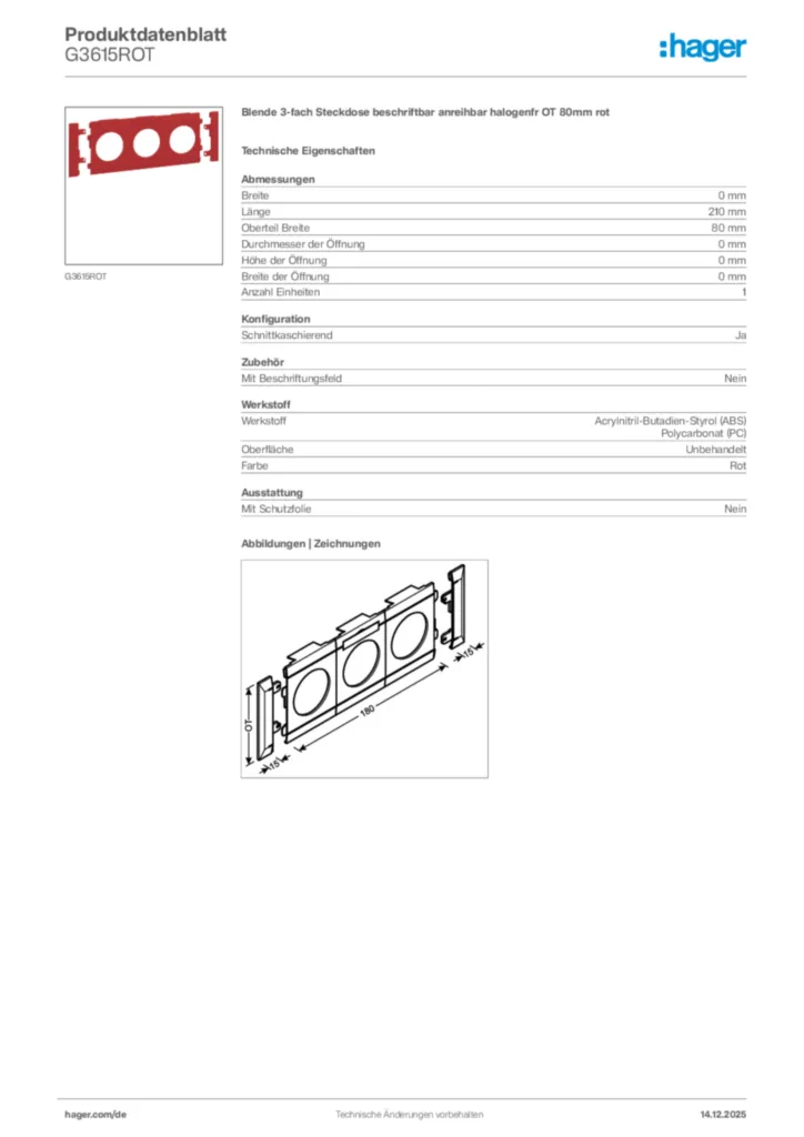 Bild Hager Produktdatenblatt G3615ROT | Hager Deutschland