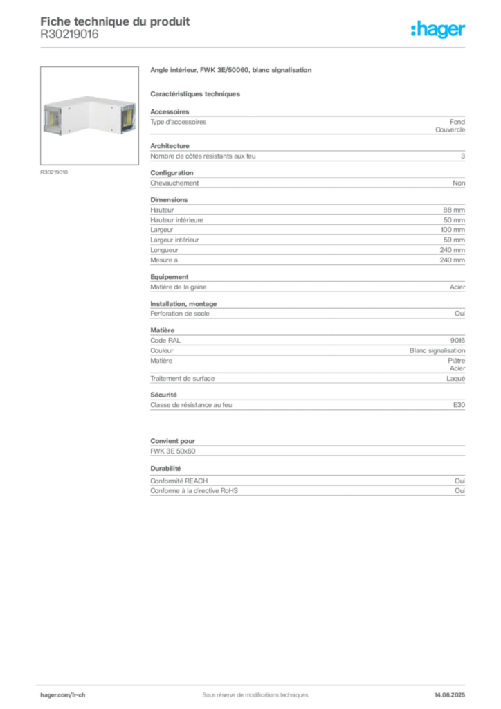 Image Hager Fiche technique du produit R30219016 | Hager Suisse