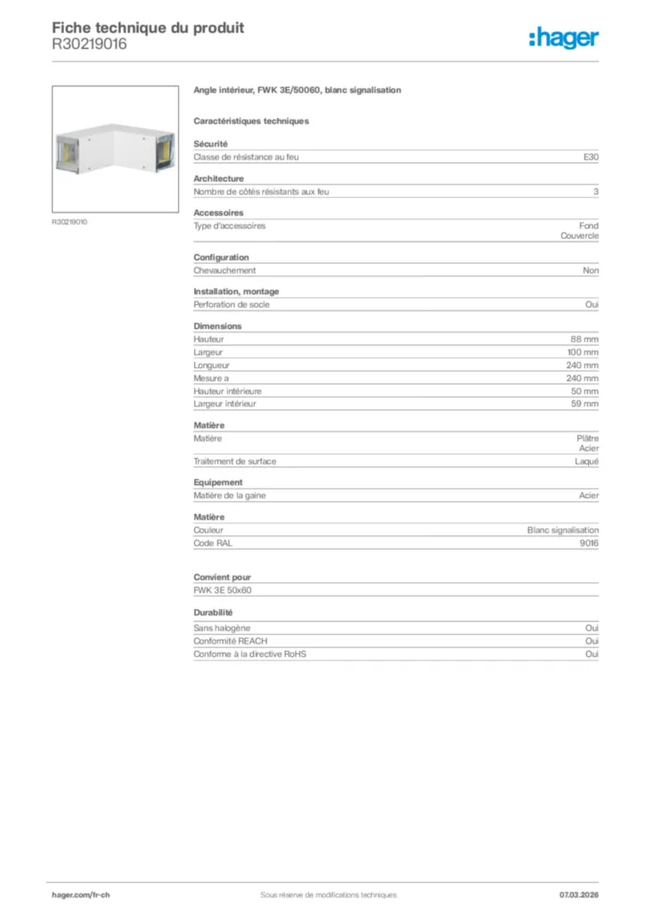 Image Hager Fiche technique du produit R30219016 | Hager Suisse