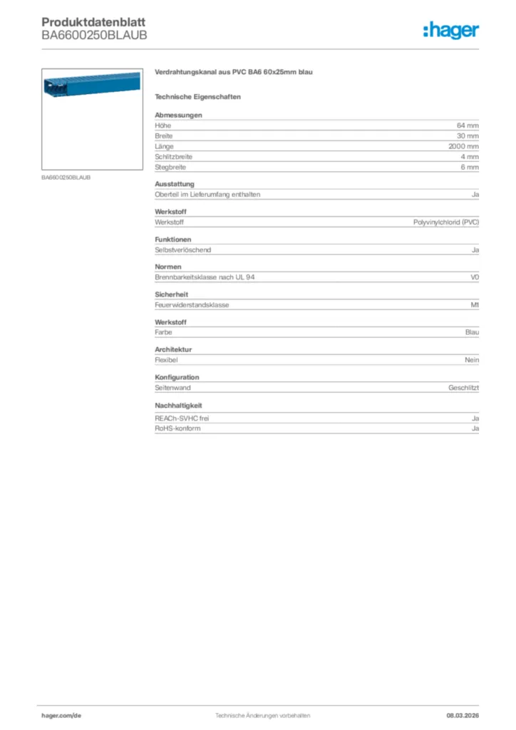 Bild Hager Produktdatenblatt BA6600250BLAUB | Hager Deutschland