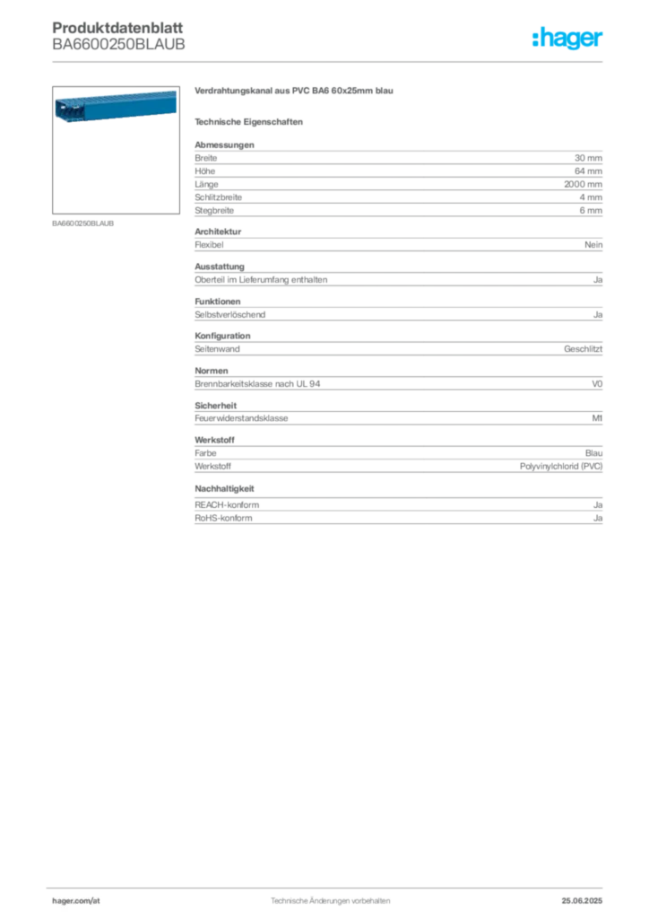 Bild Hager Produktdatenblatt BA6600250BLAUB | Hager Deutschland