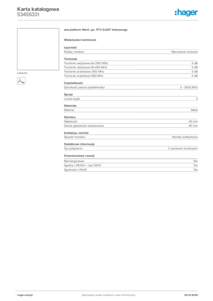 Zdjęcie Hager Karta katalogowa 53455331 | Hager Polska