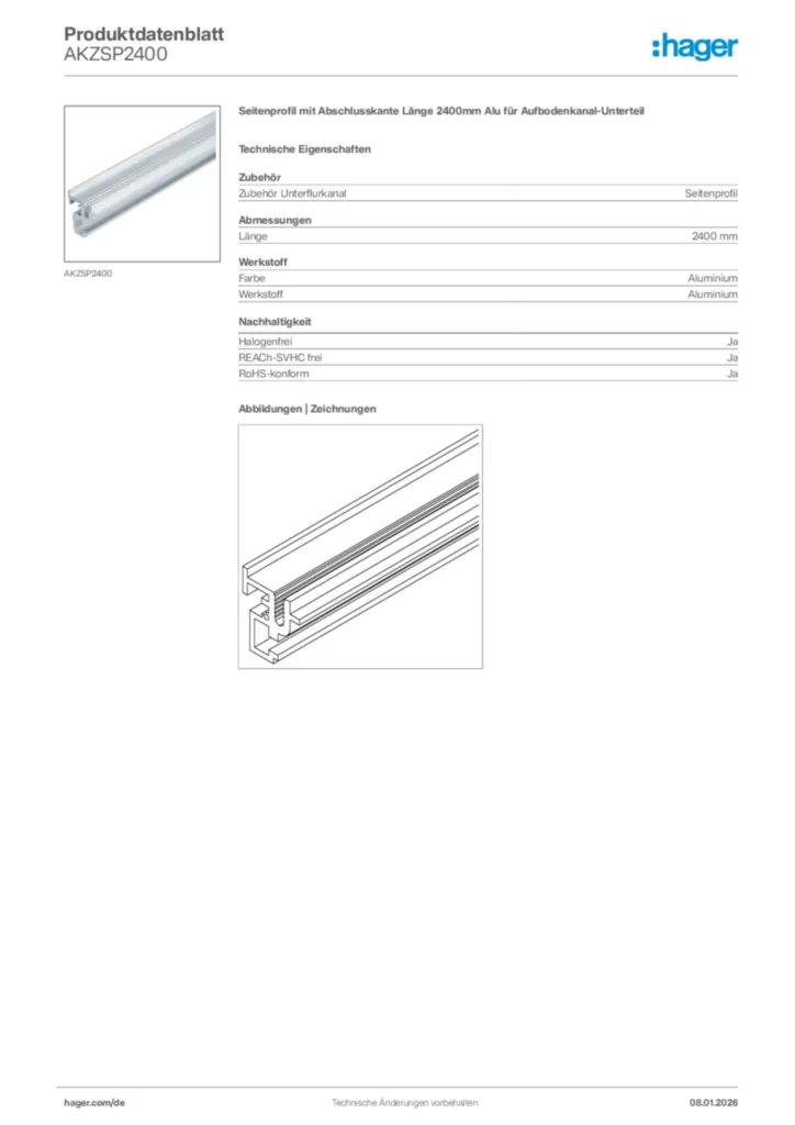 Bild Hager Produktdatenblatt AKZSP2400 | Hager Deutschland