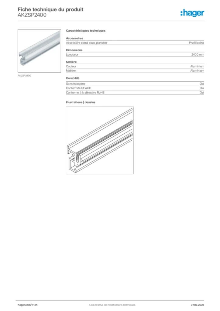 Image Hager Fiche technique du produit AKZSP2400 | Hager Suisse