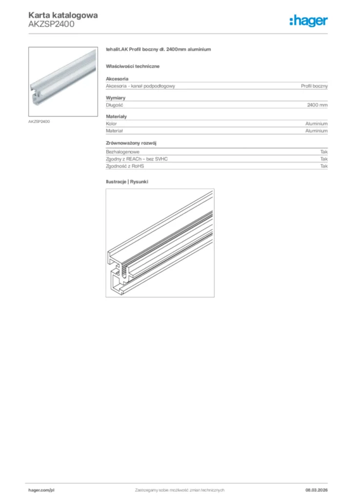 Zdjęcie Hager Karta katalogowa AKZSP2400 | Hager Polska