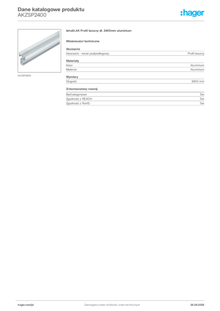Zdjęcie Hager Karta katalogowa AKZSP2400 | Hager Polska