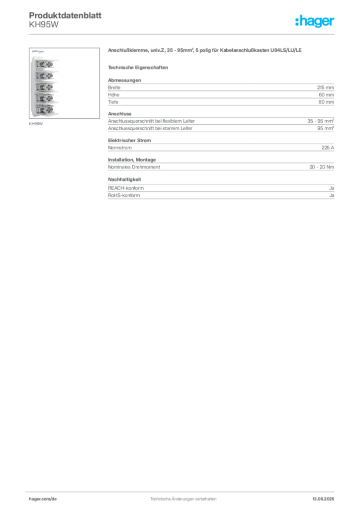 Hager Produktdatenblatt KH95W