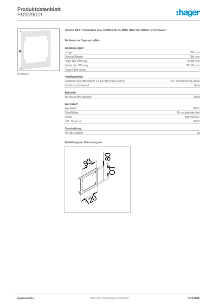 Bild Hager Produktdatenblatt R81529001 | Hager Deutschland