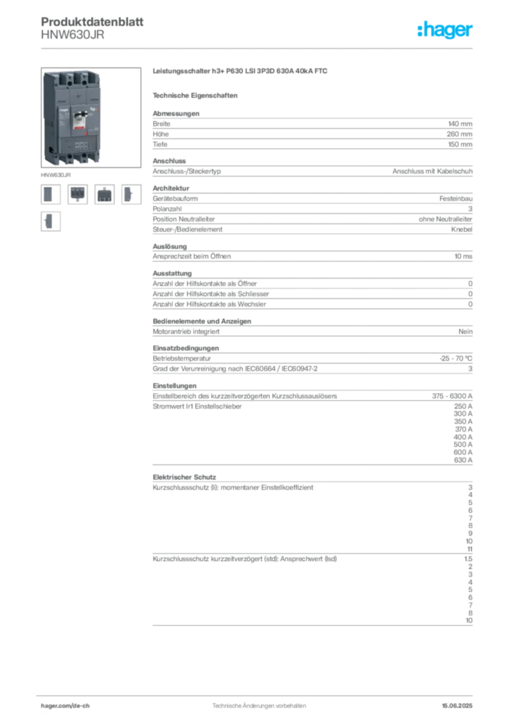 Bild Hager Produktdatenblatt HNW630JR | Hager Schweiz