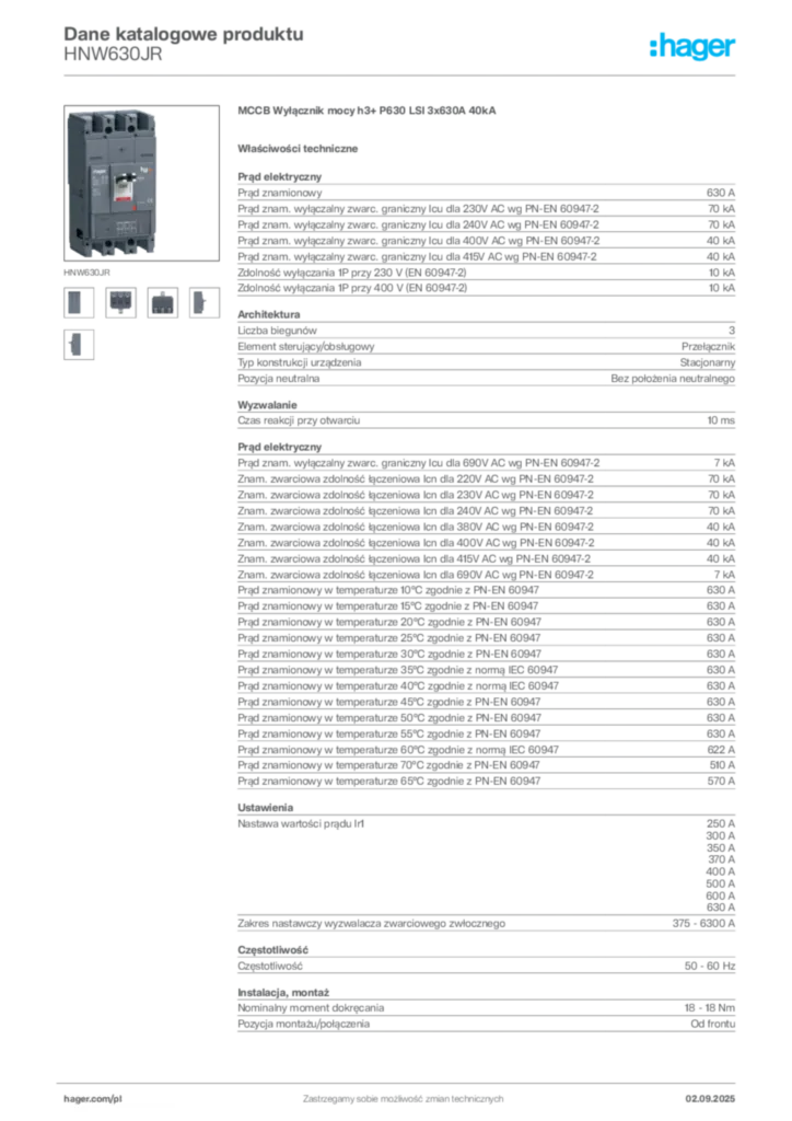 Zdjęcie Hager Karta katalogowa HNW630JR | Hager Polska