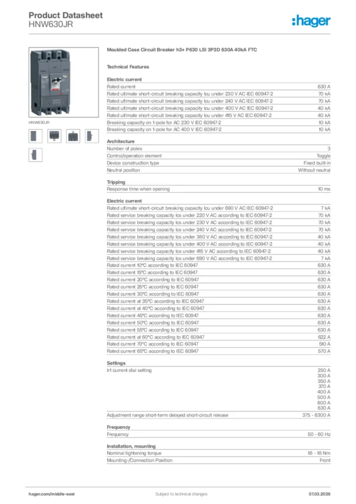 Image Hager Product data sheet HNW630JR  | Hager