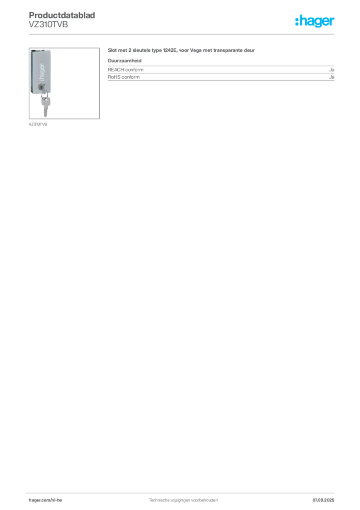 Afbeelding Hager Productdatablad VZ310TVB | Hager Belgium