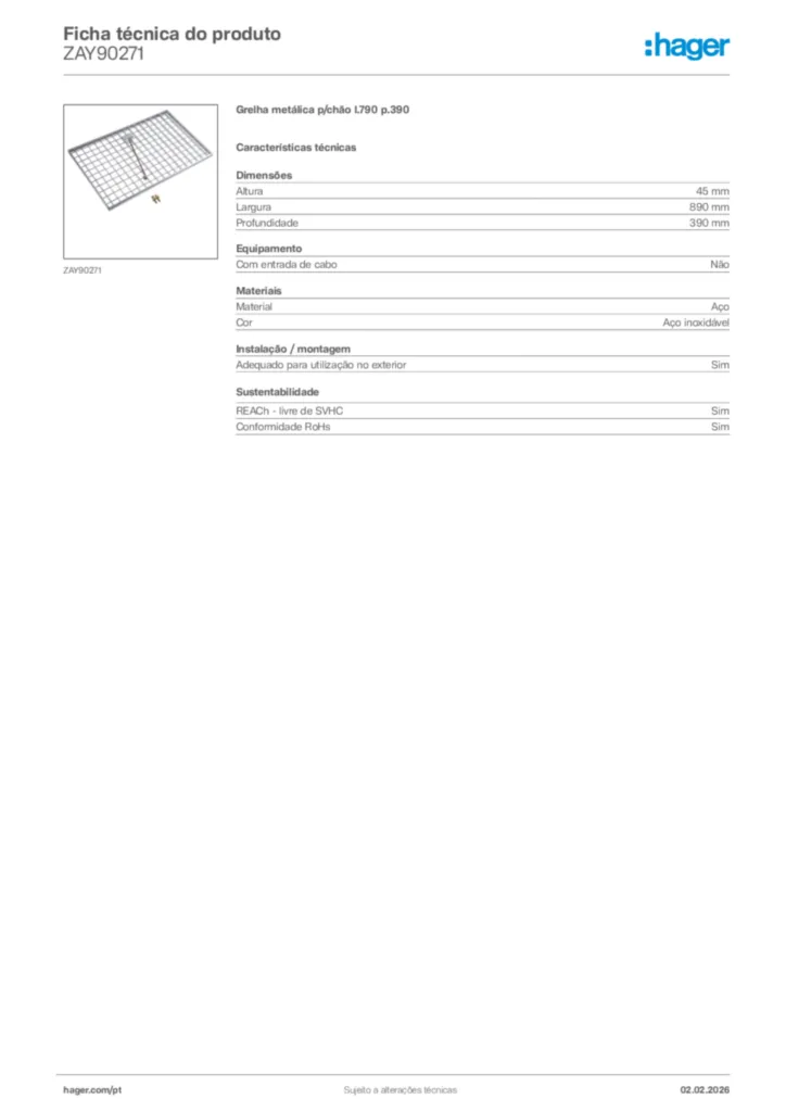 Imagem Hager Ficha técnica do produto ZAY90271 | Hager Portugal
