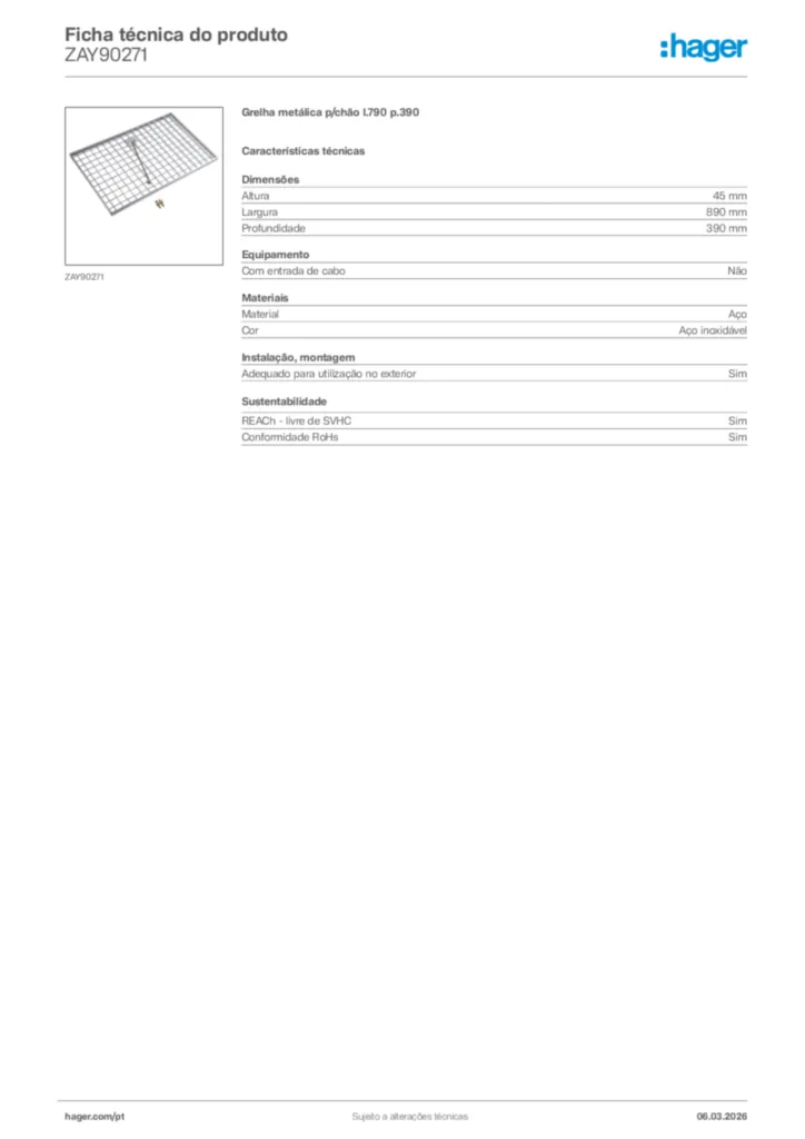 Imagem Hager Ficha técnica do produto ZAY90271 | Hager Portugal