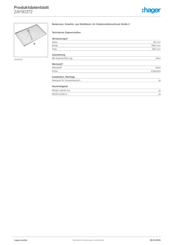 Bild Hager Produktdatenblatt ZAY90272 | Hager Deutschland