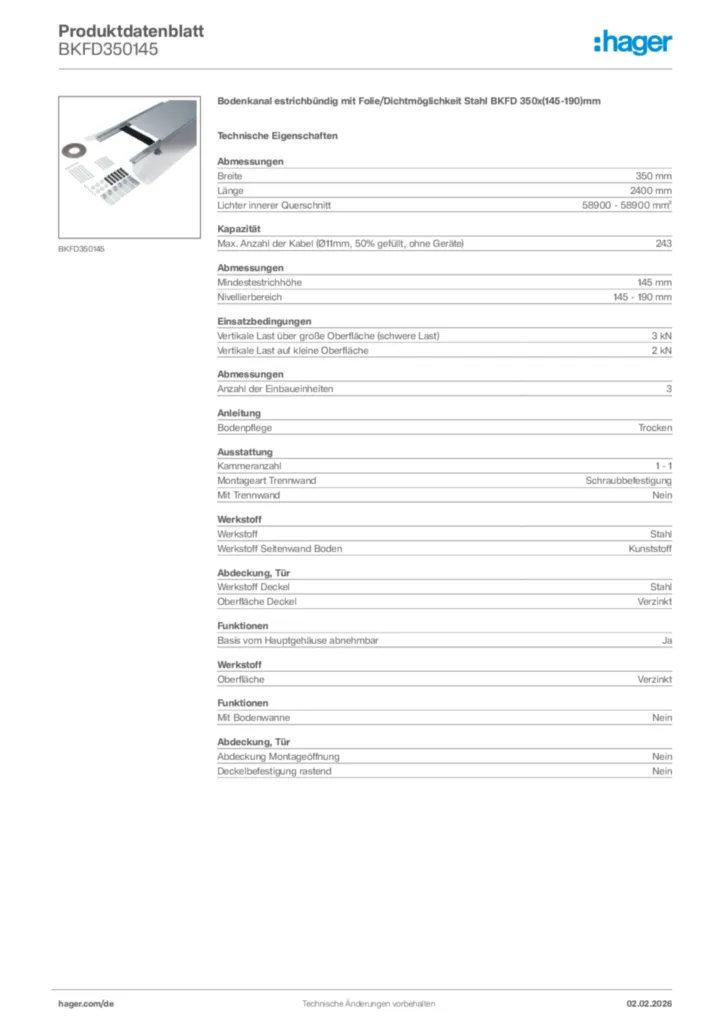 Bild Hager Produktdatenblatt BKFD350145 | Hager Deutschland