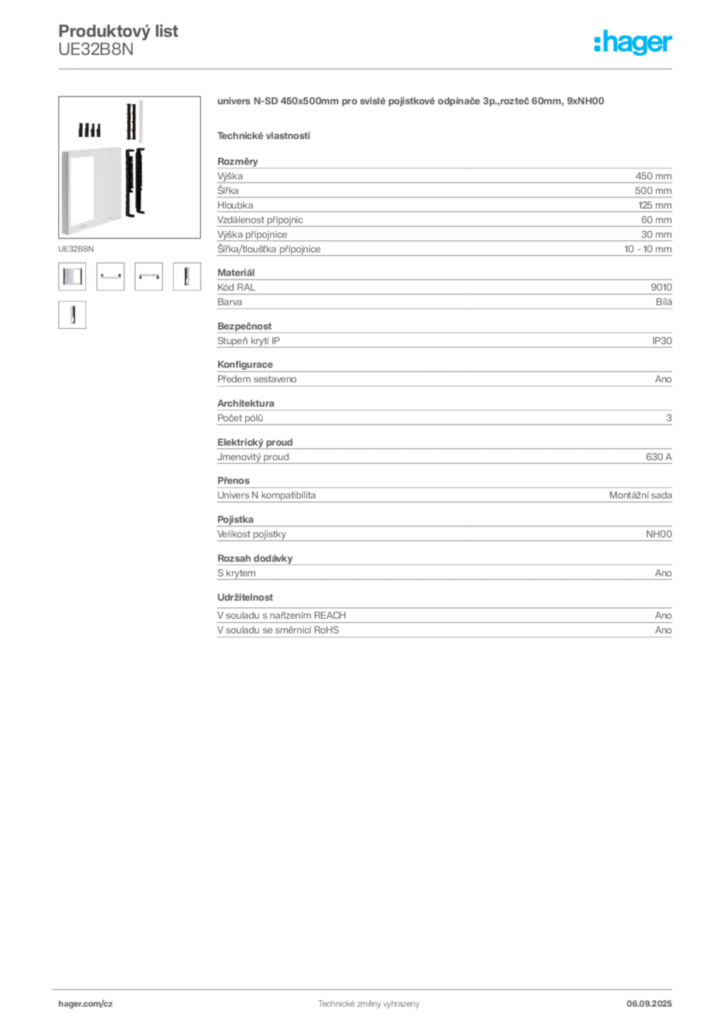 Obrázek Hager Produktový list UE32B8N | Hager