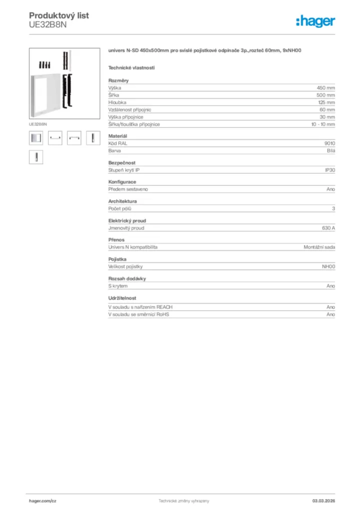 Obrázek Hager Product data sheet UE32B8N | Hager