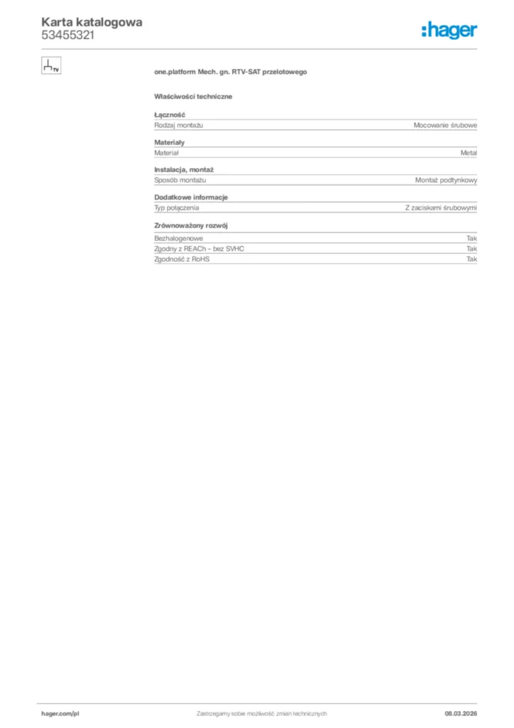 Zdjęcie Hager Karta katalogowa 53455321 | Hager Polska