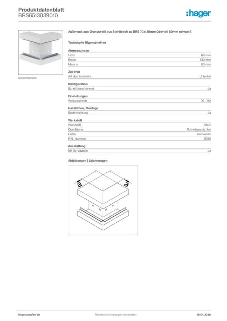 Bild Hager Produktdatenblatt BRS6513039010 | Hager Schweiz